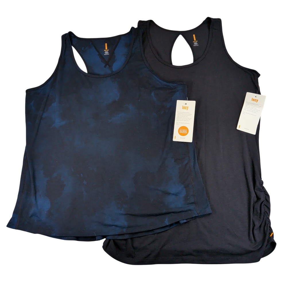 Lucy Womens 2X Workout Racerback & Yoga Girl Tunic Tank Top Set NWT Black Blue